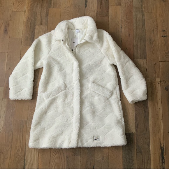 Nike Sportswear NWT White Icon Clash Long Sherpa Jacket Womens Size Large - Picture 9 of 14